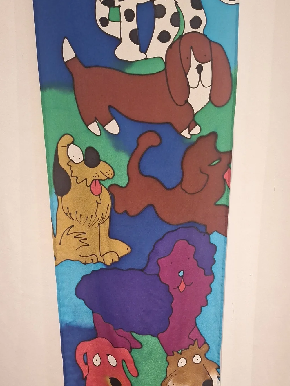 Silkscapes Inc. 1997 Colorful Blue Hand Painted Dog-Themed Pet Silk